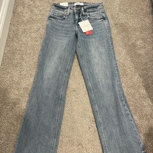 Trendy Light Blue Slim Wide Leg Jeans